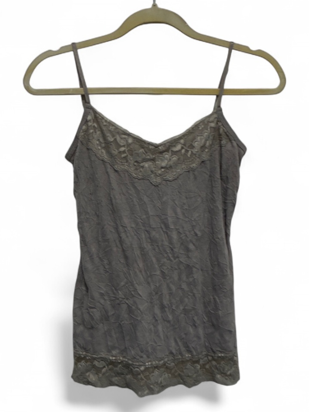 Maurices Y2K Style Gray Lace-Trim Spaghetti Strap Cami Tank Top